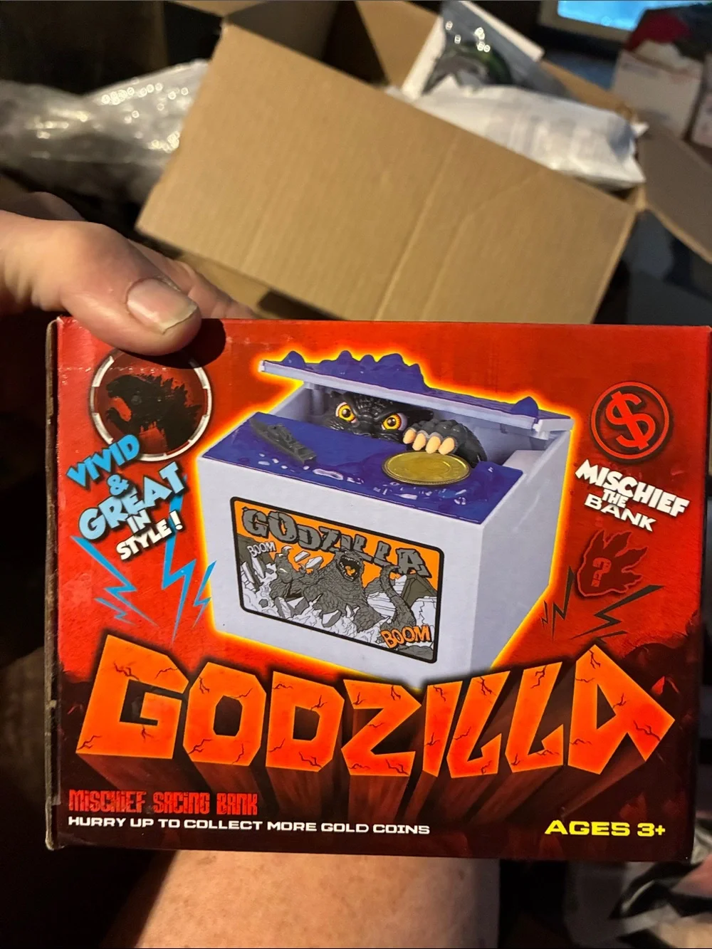 Godzilla Mischief Savings Bank - White and Purple Coin Bank